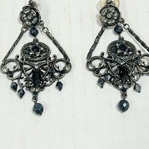 Vintage Black Onyx Chandelier Dangle Earrings
